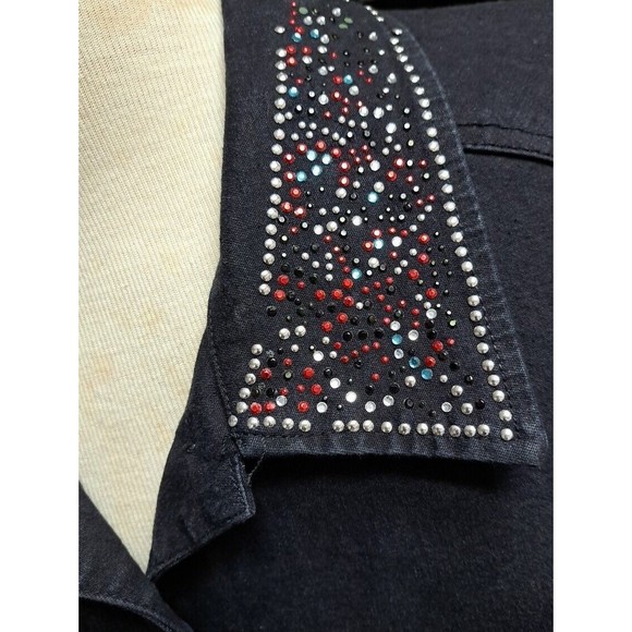 Mirasol Woman Plus Size 2X Black Denim Trucker Jacket Rhineston Studded Collared - Picture 7 of 11
